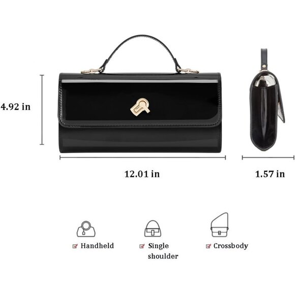 Women's Green Metallic Pu Leather Evening Square Box Crossbody Shoulder Handbag - Picture 4 of 8